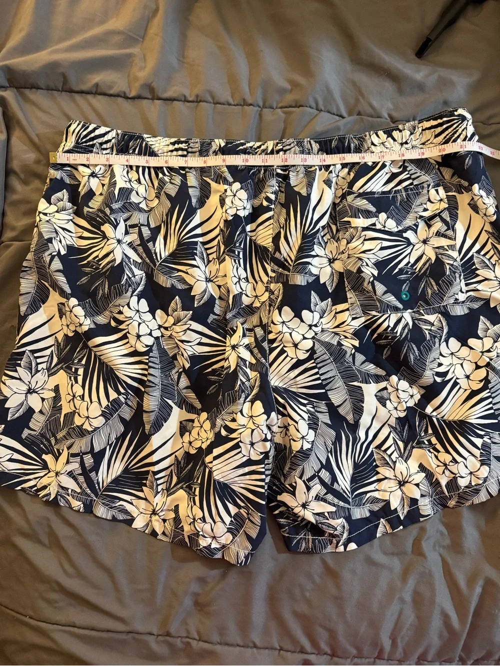 Tommy Bahama White Mesh Lined Swim Shorts with Navy Floral Waistband